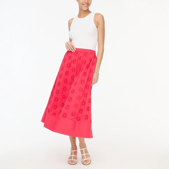 New J.CREW Size M Eyelet Midi Skirt in Bright Rose $118 BZ793 - Picture 3 of 5